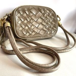 Brahmin Taupe Woven Leather Crossbody Bag vintage rare